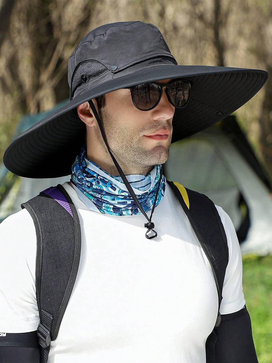 1 Sombrero de sol de ala ancha para hombre con parte superior desmontable y parasol, adecuado para actividades al aire libre como escalada, pesca en la playa. Sombrero de verano apropiado para actividades de verano al aire libre como senderismo y pesca - sombrero de pescador - Ver 1