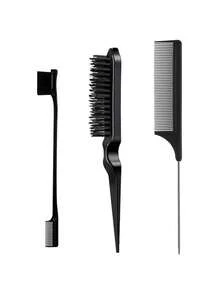 3/5件套黑色美发造型尖尾梳双头梳眉刷化妆美发工具套装美容家居美发配件 - 黑色 - 查看 2