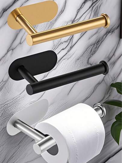 1 pieza Portarrollos de papel higiénico de acero inoxidable montado en la pared, dispensador de rollo de papel higiénico, sin necesidad de perforar, estante autoadhesivo para rollos de papel, soporte absorbente para servilletas, soporte para toallas de papel sin taladro, autoadhesivo, estante para rollos de papel, soporte absorbente para servilletas, negro, plateado, dorado, accesorios de baño, sin taladro, montado en la pared, organizador de baño, equipo de ferretería de baño, decoración de baño, decoración de otoño