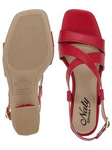 Formal Sandals High Heel Block Thick Comfortable Party Fashion Elegant Large Size - 紅色 - 查看 5