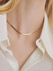 1 件女士不锈钢镀金扁平蛇骨链项链