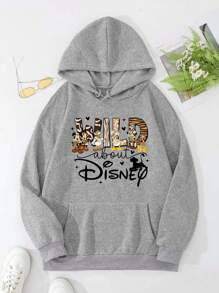 Disney Disney Authorized, Mickey Mouse Cartoon Letter Print Hooded Women's Sportswear, Sweet And Gentle Temperament Slim Fit Comfortable Hooded Sportswear, Suitable For Daily Casual Wear, Women's Hooded Sportswear, Disney Collaboration