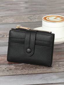 New Litchi Texture Solid Color Short Women Wallet Korean Style Buckle Coin Purse Multifunctional Fashion High-End Wallet For Women Wallet Mini Wallet Purse Wallet Small Wallet Wallet Men Wallet Leather Cute Wallet - Black - View 6