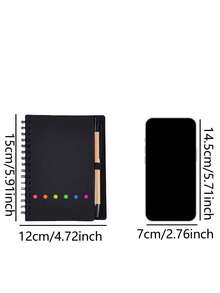 1/2/5pcs Notebook Set With Pen Holder And Random Color Index Stickers, Suitable For Study And Office Use, Random Memo Pad, Sticky Note Set School Supplies - Black - View 10