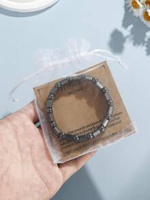 1PC Hematite Bracelet Balance Bracelet For Men Women, Handmade Natural Gemstone Beaded Stretch Elastic Healing Bracelets, Gifts For Families/Friends/Lovers - Black - View 1