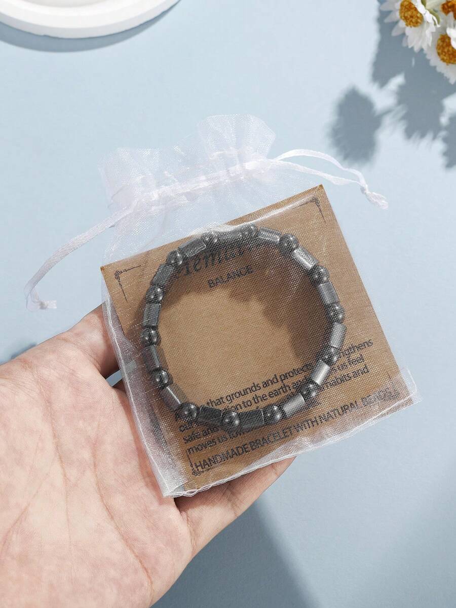 1PC Hematite Bracelet Balance Bracelet For Men Women, Handmade Natural Gemstone Beaded Stretch Elastic Healing Bracelets, Gifts For Families/Friends/Lovers - Black - View 1