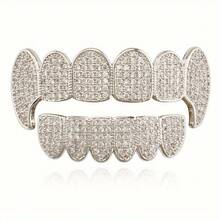 Micro Inlaid  Hip Hop Braces For Men And Women, Suitable For Dentures And Tiger Teeth Set - Silver - View 7