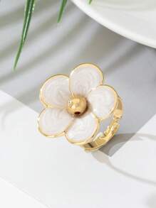 1 pièce Bague de mode en métal décorée d'émail floral élégant, convient pour la tenue quotidienne et de vacances des femmes