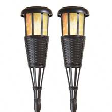 Solar Flickering LED Island Torches DusktoDawn Dancing Flame Outdoor Landscape Lighting Black 2Pack - 2pack+black - View 1