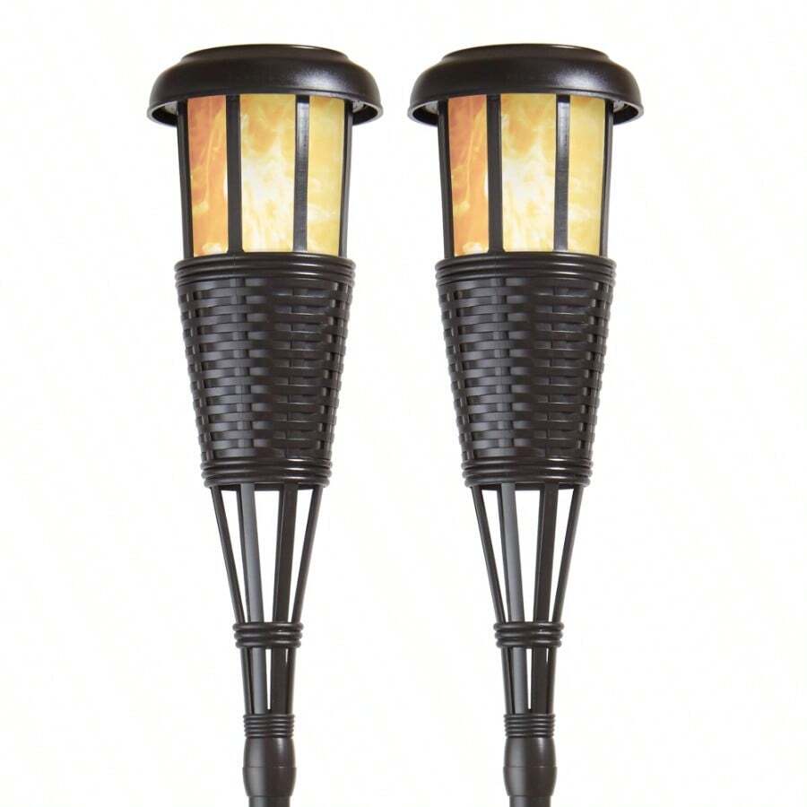 Solar Flickering LED Island Torches DusktoDawn Dancing Flame Outdoor Landscape Lighting Black 2Pack - 2pack+black - View 1
