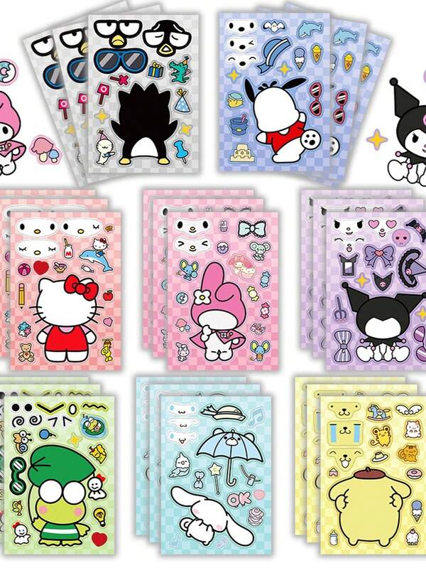 Sanrio 24pcs-Sanrio Genuine Authorization, Toys, Stationery, Jigsaw Puzzles, Cartoon Stickers, Handicrafts, Waterproof PVC Material, Can Be Pasted Repeatedly, Suitable For Office And School Gifts, Gift Fillers At Home, Kuromi, My Melody, Hello Kitty.