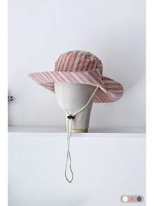 1 pieza Sombrero de ala ancha para protección solar, gorro cubo rayado de verano para mujer para senderismo, trekking al aire libre, camping, visera para el sol - Cordón de punta plana - Ver 9