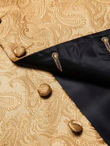 Mens Waistcoat Bowtie Hanky Cufflinks Paisley Vest Wedding Prom - Gold - View 5