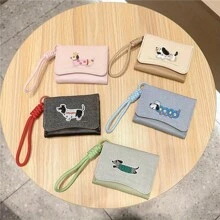 1pc Fashionable Beagle Dog Embroidered Synthetic Leather Wallet With Lanyard, Compact Trifold Coin Purse And Card Holder, Sweet Style, Suitable For Travel Or Daily Use For Women Wallet Mini Wallet Purse Wallet Card Wallet Wristlet Wallet