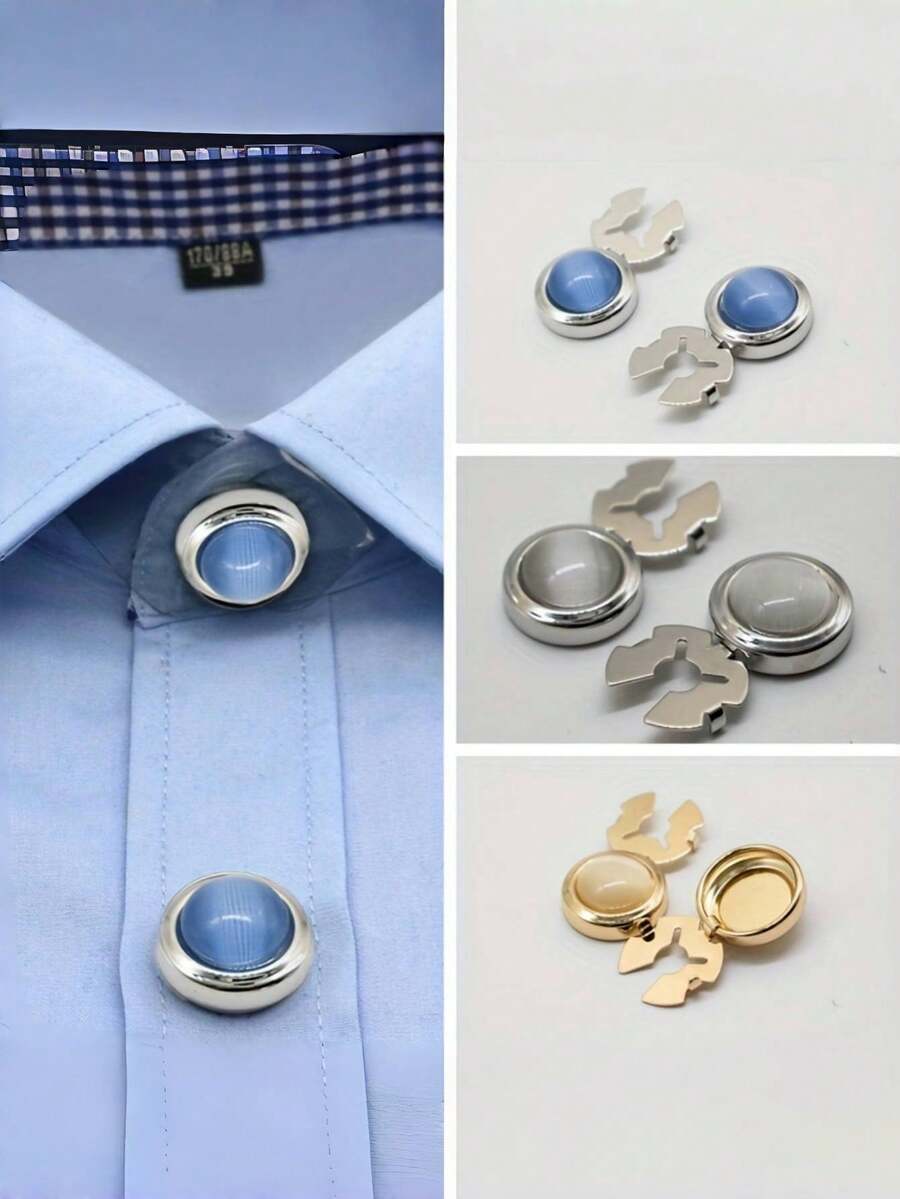 2件装简约男女衬衫袖扣，时尚配饰，替换珠宝纽扣盖扣