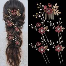 Elegant Vintage 5pcs Pearl & Rhinestone Hairpin Set - U-Shaped Bridal Hair Accessories With Handcrafted Beaded Leaf Design