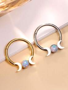 Leocuci 蛋白石鼻中隔环 鼻环 女士防过敏耳轮软骨穿孔饰品 月亮 316L 不锈钢鼻中隔穿孔饰品 16G 10 毫米 - 月亮 - 查看 9