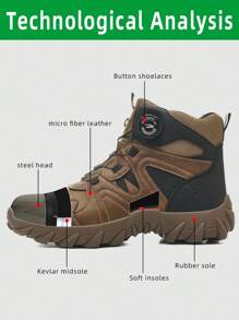 Zapatos de seguridad para hombre para la construcción, botas altas para hombre, de moda casual, con puntera de acero, anti-impacto, resistentes a la perforación, con botón tecnológico sin cordones, fácil de poner y quitar, suela ultraligera, suave y antideslizante