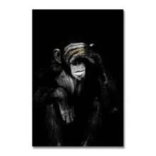 1pc Animal Black Funny Monkey Poster Canvas Painting Modern Home Living Room Bedroom Living Room Home Decoration Wall Art Gift Optional Frame ,Wall Art With Frame
