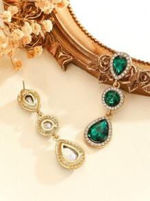 1 Pair Boho Rhinestone Embellished Fashion Versatile Popular Earrings, Suitable For Women Everyday Wear And Party