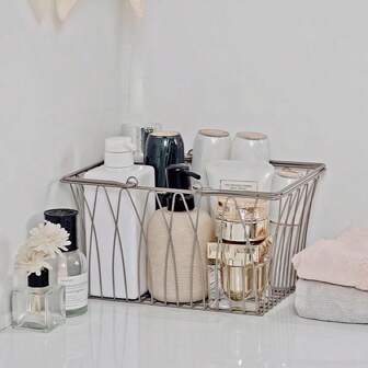 2pcs Spectrum Twist Wire Basket For Organizing- Sturdy Farmhouse Pantry Basket Storage With Handles - Wire Storage Basket Organizer For Bathroom, Kitchen, Closet And Dog Toy, Silver, Back To School