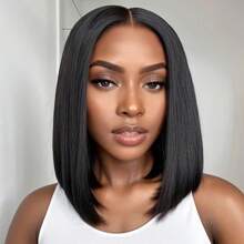 Perruque Bob courte et lisse 13x6 avec dentelle frontale en cheveux humains pour femmes, cheveux humains pré-épilés, fermeture droite, couleur naturelle, densité 180 %