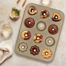 Stampi per ciambelle, teglie antiaderenti per ciambelle in acciaio al carbonio da 12 cavità, design a 4 forme, teglia da forno per torte, biscotti, bagel, muffin