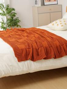Comfortable Orange Knitted Blanket With Ruffle Trim - Soft Polyester Material, Suitable For All Seasons, Versatile Use, Warm And Cozy, Great For Camping, Sofa, Sunbathing And Napping, Essential For Camping | Ruffle Trim Blanket | Polyester Knit, Camping Blanket - Caramel - View 4
