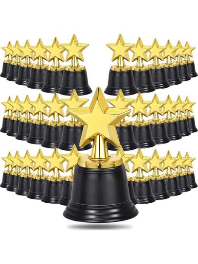 4pcs-Mini Trophies, Plastic Material Gold Star Trophies Party Prizes Props, Party Honours Gold Trophies Props, Photography Props, Sports Prizes, Games Souvenirs, Competition Prizes, Participation Trophy Cups For Sports Tournaments And Competitions, Event Props Goodie Bags