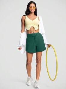 Womens 3.5" Swim Board Shorts High Waisted Tummy Control Quick Dry UPF 50+ Summer Swim Shorts With Zipper Pockets & Liner