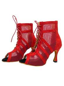 Red Dance Booties Suede Outsole Salsa Latin Ballroom Dance Shoes Middle Heel 7.5cm Comfortable Thick Insole Dance Party Shoes For Women - Red 7.5cm - View 3