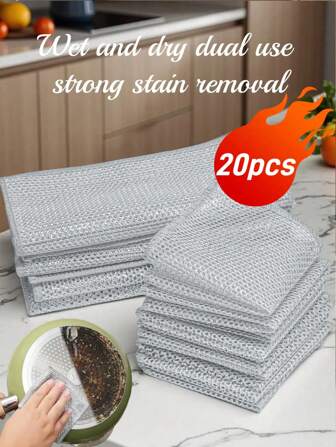 20/15/10/5pcs Reusable Kitchen Cleaning Cloths, Metal Mesh Cleaning Cloth, Dry & Wet Stove Cleaning Cloth, Scratch-Resistant Metal Wire Dishcloth, Easy To Clean, Non-Shedding, Suitable For Kitchen, Sink, Stove, Pans, Countertops, Multipurpose Kitchen Cleaning Tool