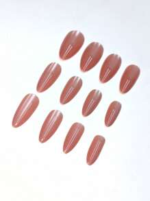 24pcs Classic European American Minimalist Medium Length Nude Color Cat Eye Shimmery Hydrating Minimalist Sexy High-End Almond Nail, Suitable For Summer Parties And Gatherings, With 1pc Jelly Gel And 1pc Nail Sanding Block