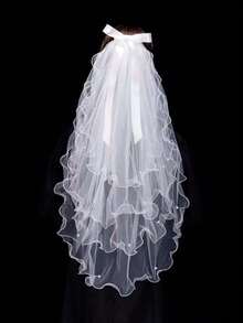 1件高端四层珍珠蝴蝶结新娘婚纱头纱，精致蝴蝶结，适合婚礼、摄影棚及各种晚宴。 - 白色 - 查看 4