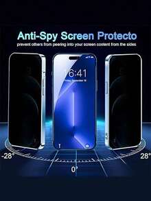 1pc Full Coverage Privacy Screen Protector Film, Tempered Glass, Compatible With IPhone 6/7/8/11/12/13/14/15/16e Pro Max, 14 Plus, XS, X, XR, 15 Plus Waterproof Shockproof Anti-Fall Anti-Fall Scratch Resistant Anti-Fingerprint - Black - View 2