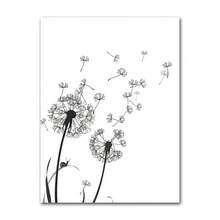 1 件客厅抽象墙海报羽毛叶蒲公英花帆布画现代黑白艺术家居礼物可选框架 - 彩色 - 查看 71