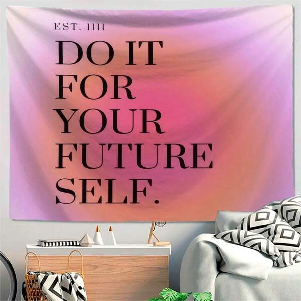 1pc Pink Letter Print Tapestry Cloth, Background Decor, Wall Decor, Polyester Hanging Tapestry For Living Room, Bedroom, Office, College Dorm, Home Decor, Party Decor, Rectangular Shape Kitchen Wall Hanging With Drape Effect, Comes With 3 Wall Nails And 2 Clips