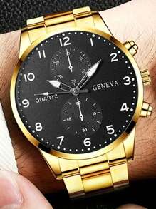 4pcs Luxury Gift Set For Men: Stainless Steel Quartz Watch, Cross Pendant Necklace, Bracelet And Ring, Perfect Business Casual Accessories, Ideal Gift For Him - Suitable For Leisure And Sports