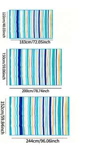 Tikar Plastik Tahan Air Luar Ruangan Ukuran 5ft x 8ft, Cocok untuk Eksterior Camper, RV, Teras, Karpet Patio, Dekorasi Balkon, Garis-garis Biru dan Kuning - Garis biru dan oranye - View 2