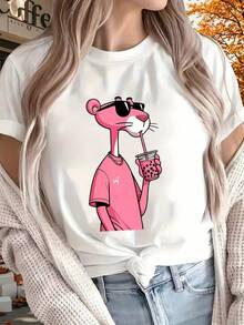 Women's T-Shirt | Cartoon Animal Print | Round Neck, Short Sleeve | Breathable And Machine Washable | Outdoor, Home And Sports Multi-Season Comfort | Casual Style Casual - 白色 - 查看 1