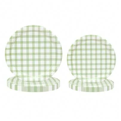 10 件/20 件/50 件鼠尾草绿派对装饰鼠尾草绿格子主题一次性纸盘格子盘用于格子晚宴婚礼派对礼品用品