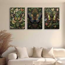 3pcs Vintage Butterfly Wall Arts Canvas Posters, Flower Art Printing, HD Printing Optional Frame, Home Decoration Hanging Painting ,Wall Art With Frame