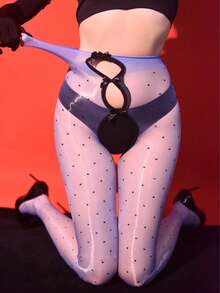 一双性感内衣5D极光波点黑丝连裤袜超薄亲肤防晒腿袜夏季性感开裆连脚丝袜适合夜店、夜生活、约会、演出、新婚之夜 - 性感丝袜和紧身衣内衣 - 彩色 - 查看 4