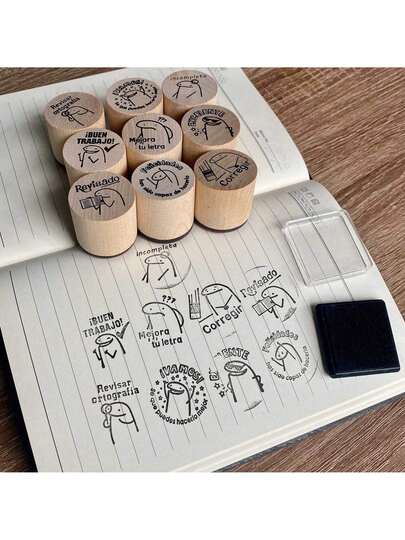 Set de 9 sellos de plástico autoimprimibles de dibujos animados para regalar en fiestas, en el aula, para Pascua, Halloween, Navidad, etc.