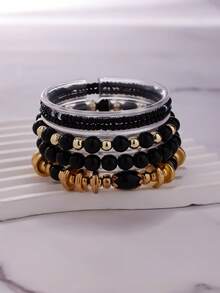 5pcs Set Simple Multi-Layer Glass Beaded Bracelets, Versatile For Women Daily Wear - Glass Beads - View 12