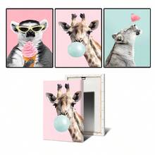 1张墙面艺术海报，动物图案，长颈鹿熊猫泡泡海报，可爱房间装饰画，防水材质，未折叠，可选画框 - 彩色 - 查看 16