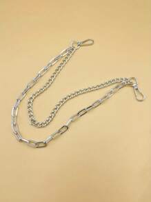 1pc Minimalistic Metal Chain Double Layer Waist Chain, Punk Street Style Belt Chain Suitable For Daily Outfit