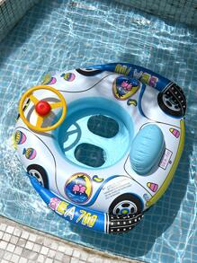 1 pieza Asiento inflable para piscina para niños, Anillo de natación flotante y lindo con forma de asiento, Piscina para niños, Anillo de natación inflable con forma de auto/barco para bañera, Anillo flotante debajo del brazo, Chaleco salvavidas de natación de verano con volante, Rosa/Azul