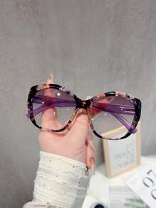 1pc Oversized European And American Style Cat Eye Glasses Frame, Personalized Non-Prescription Glasses Fashion Eyewear For Street Style