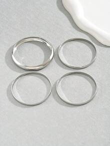 4pcs Plain Metal Bangle Bracelets Set, Fashionable & Minimalist Design For Daily Wear - Silver - View 4